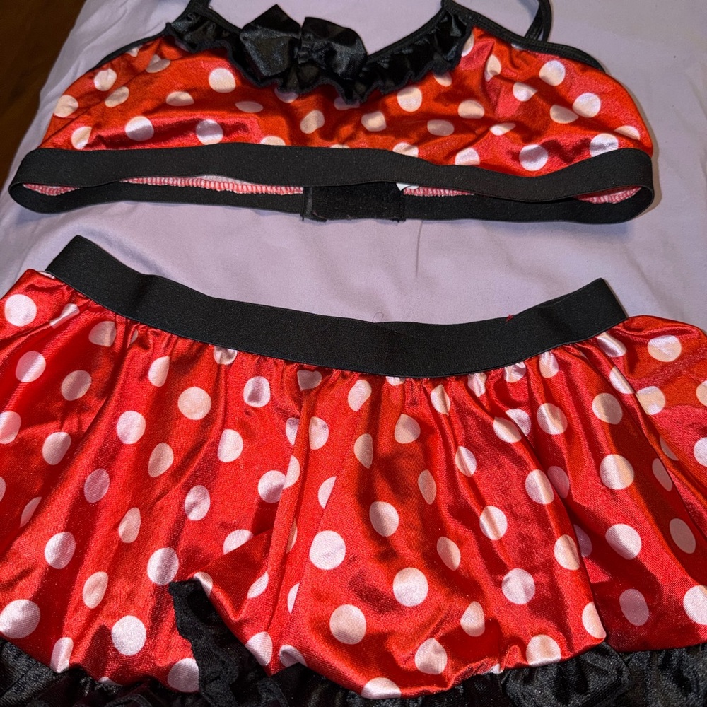 Vibrant Red Polka Dot Crop Top and Skirt Set